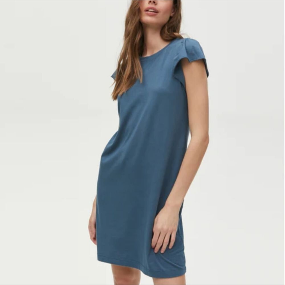 Michael Stars Dena Cotton Ruffle Sleeve Dress |‎ Size L